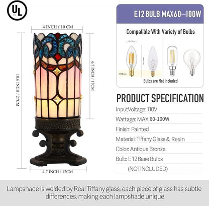 Small Tiffany Lamp Stained Glass Candle Desk Light W4H10.5 inch