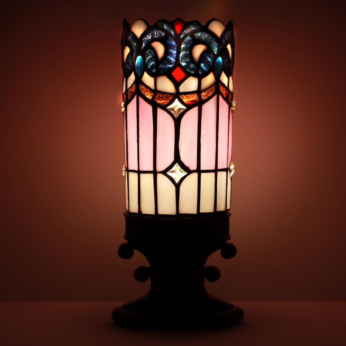 Small Tiffany Lamp Stained Glass Candle Desk Light W4H10.5 inch