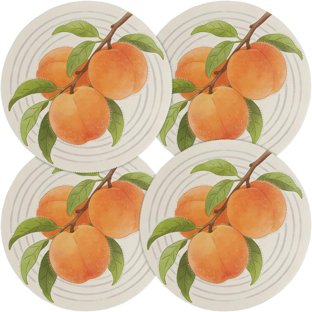 Tree Branch Peach Pattern Round Placemats Set of 4 Washable Non-Slip Place Mat Heat Resistant Wipeable Kitchen Table Mats for Kitchen Dining Table Home Decor 15.35 Inch