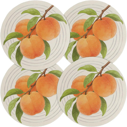 Tree Branch Peach Pattern Round Placemats Set of 4 Washable Non-Slip Place Mat Heat Resistant Wipeable Kitchen Table Mats for Kitchen Dining Table Home Decor 15.35 Inch