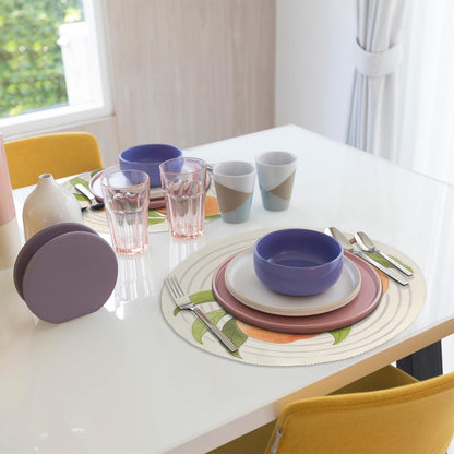 Tree Branch Peach Pattern Round Placemats Set of 4 Washable Non-Slip Place Mat Heat Resistant Wipeable Kitchen Table Mats for Kitchen Dining Table Home Decor 15.35 Inch