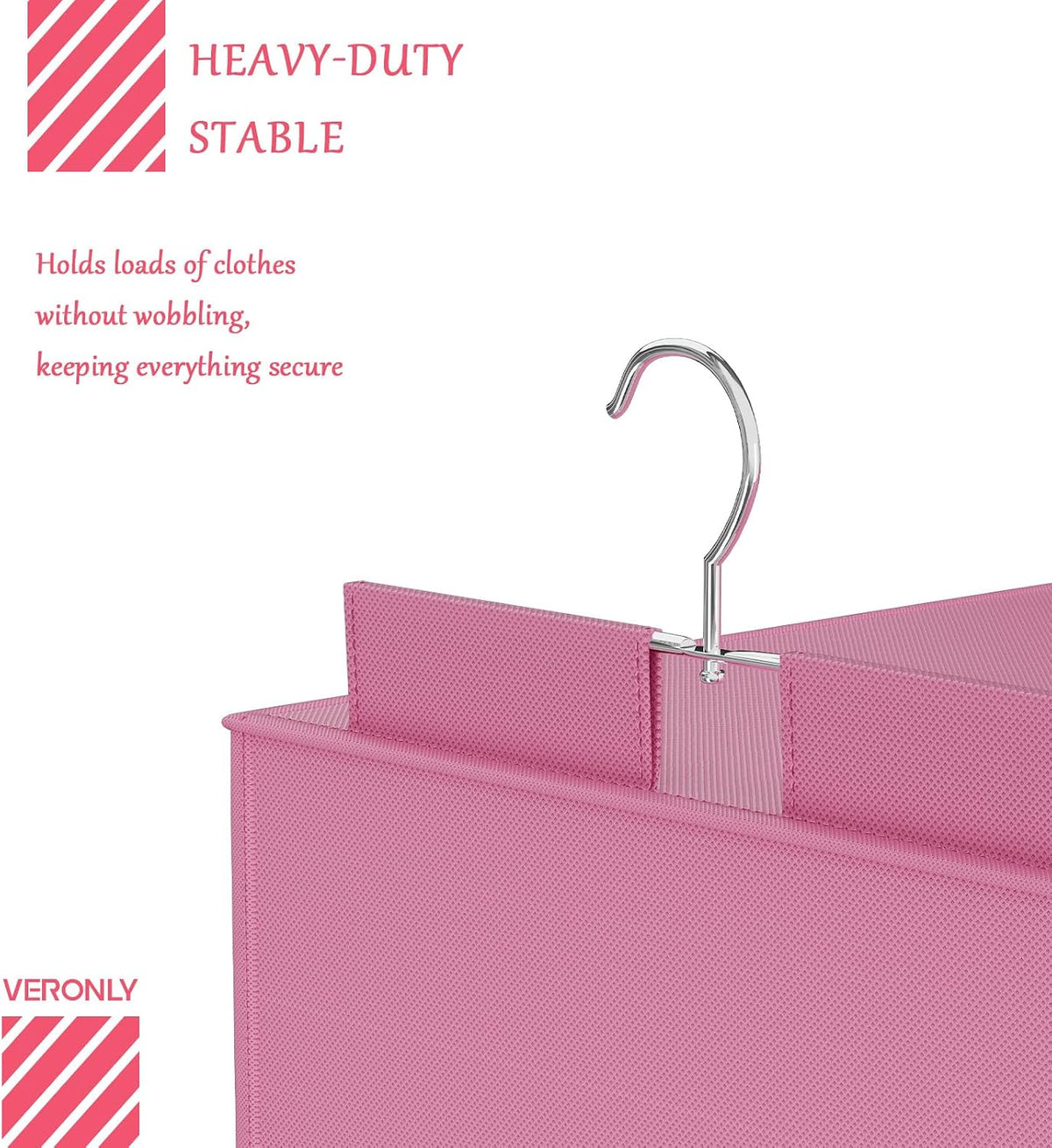 Hanging Closet Organizer and Storage with Bamboo Support, 6-Shelf Closet Hanging Storage Shelves, Closet Organizers Easy Mount Foldable for Bedroom (Pink)