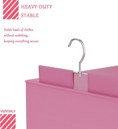 Hanging Closet Organizer and Storage with Bamboo Support, 6-Shelf Closet Hanging Storage Shelves, Closet Organizers Easy Mount Foldable for Bedroom (Pink)