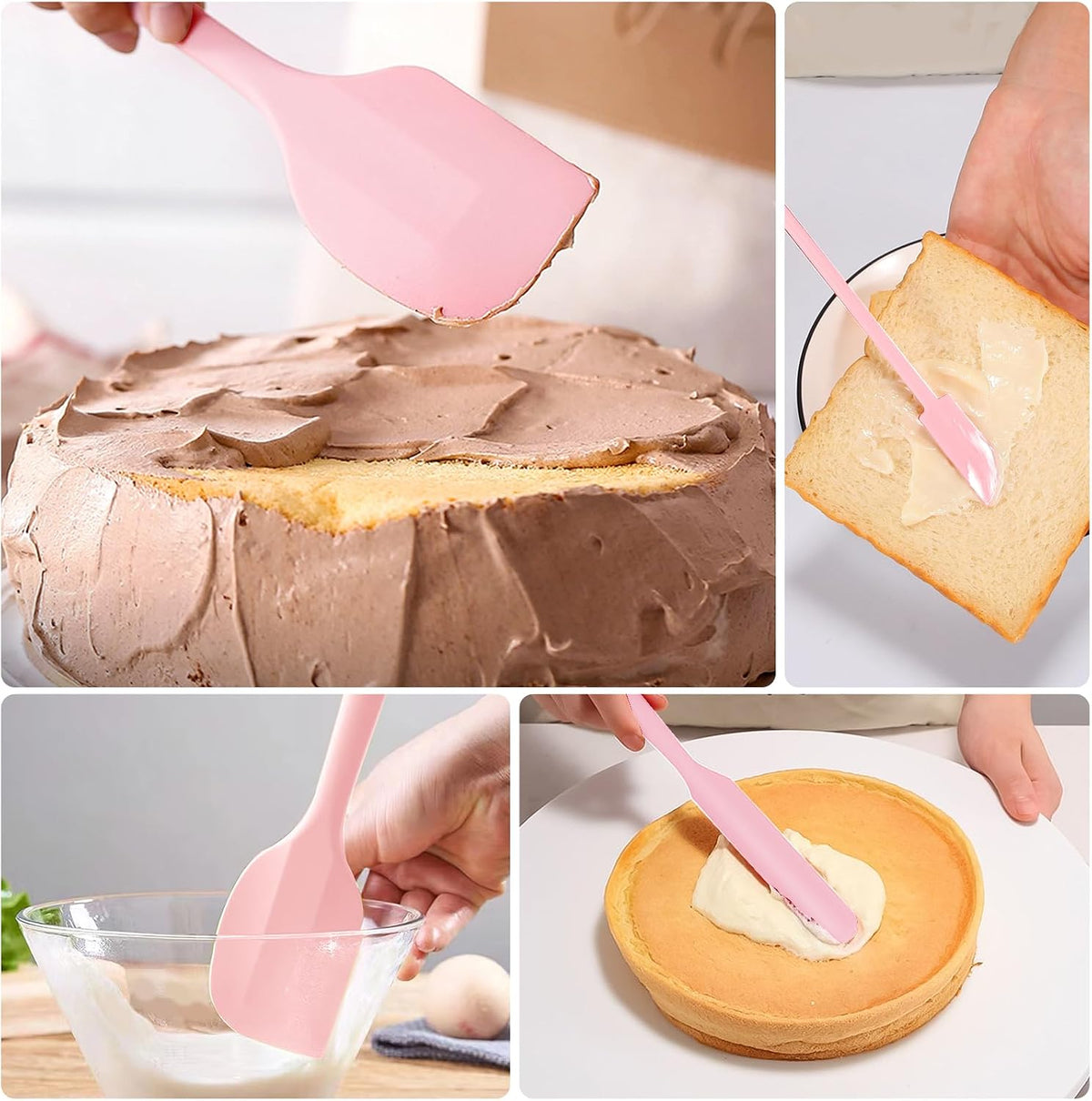 5 Piece Pink Silicone Spatula Set, Heat Resistant Rubber Spatulas Set, Silicone Kitchen Utensils Set Dishwasher Safe for Nonstick Cookware Baking Cooking