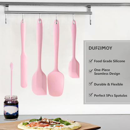 5 Piece Pink Silicone Spatula Set, Heat Resistant Rubber Spatulas Set, Silicone Kitchen Utensils Set Dishwasher Safe for Nonstick Cookware Baking Cooking