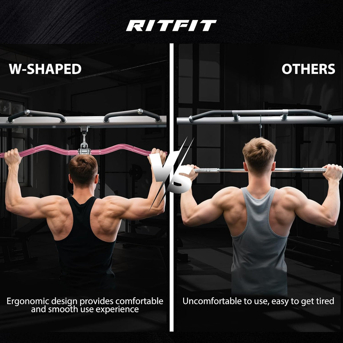 RitFit 38.6'' W-Shaped LAT Pulldown Bar with Full Rotation