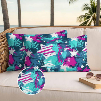 Abstract White Star Outdoor Waterproof Pillow Covers Pack of 2, Pink Green Ink Splatter Graffiti Modern Throw Pillowcases Decorative Cushion Covers for Garden Patio Tent Sofa Couch, 20x12 inch