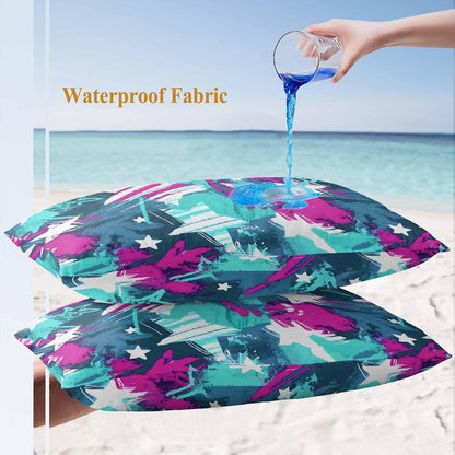 Abstract White Star Outdoor Waterproof Pillow Covers Pack of 2, Pink Green Ink Splatter Graffiti Modern Throw Pillowcases Decorative Cushion Covers for Garden Patio Tent Sofa Couch, 20x12 inch