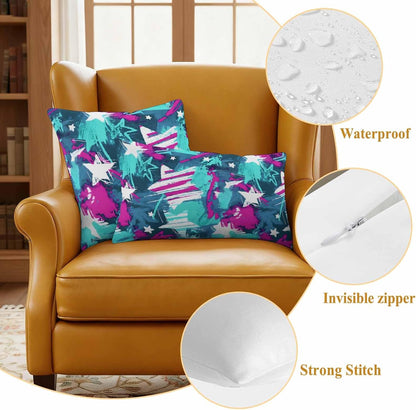 Abstract White Star Outdoor Waterproof Pillow Covers Pack of 2, Pink Green Ink Splatter Graffiti Modern Throw Pillowcases Decorative Cushion Covers for Garden Patio Tent Sofa Couch, 20x12 inch