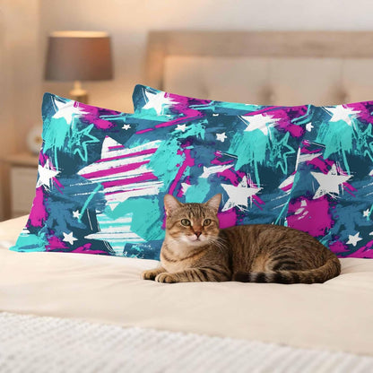 Abstract White Star Outdoor Waterproof Pillow Covers Pack of 2, Pink Green Ink Splatter Graffiti Modern Throw Pillowcases Decorative Cushion Covers for Garden Patio Tent Sofa Couch, 20x12 inch