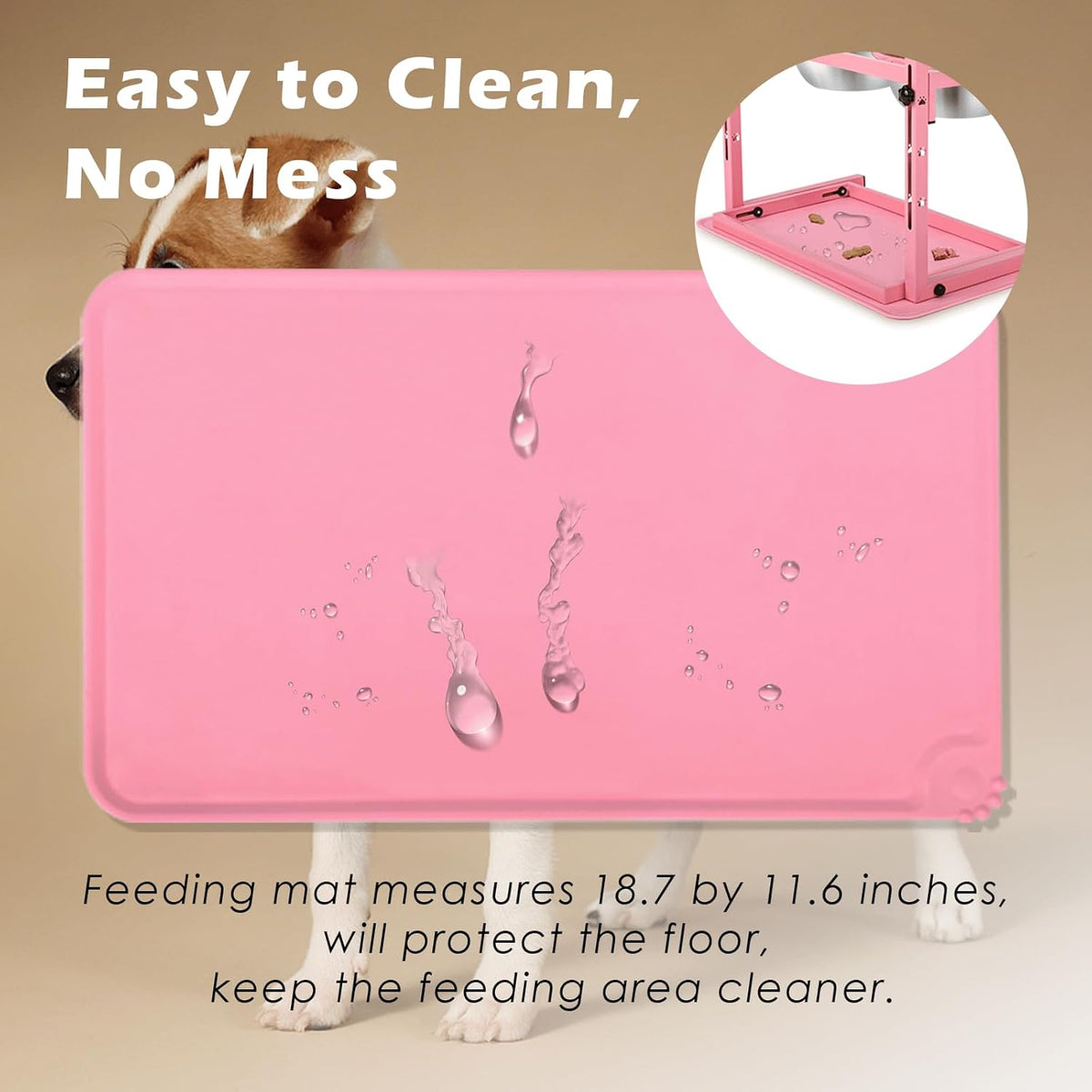 Pink Elevated Dog Bowl Stand with Two 1700ml Stainless Steel Food Bowls, Slow Feeder and Spill Proof Mat, Adjustable Feeder for Large, Medium and Small Dogs