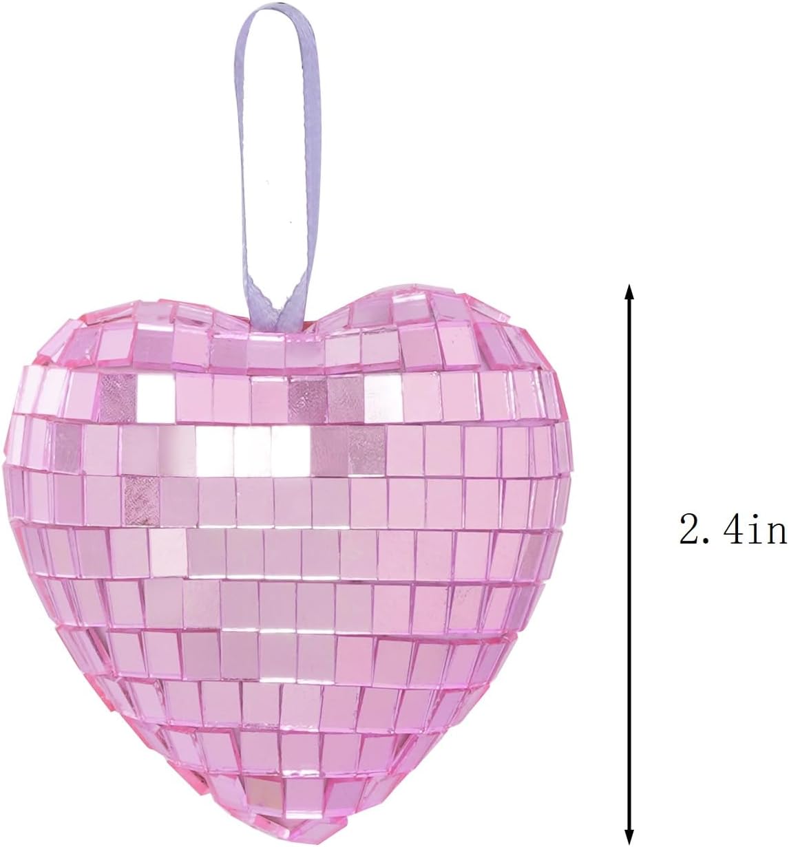 12pcs Heart Disco Valentine Ornaments Heart Shaped Disco Ball Pink Mirror Balls Hanging Ornaments for Valentines Decorations Tree Party (12, Pink, 2.4in)