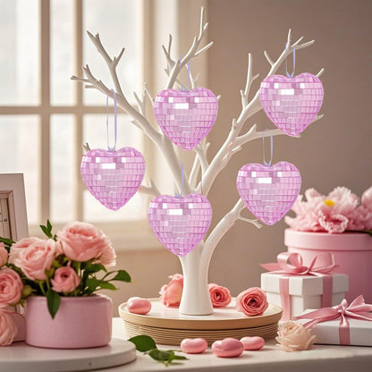 12pcs Heart Disco Valentine Ornaments Heart Shaped Disco Ball Pink Mirror Balls Hanging Ornaments for Valentines Decorations Tree Party (12, Pink, 2.4in)