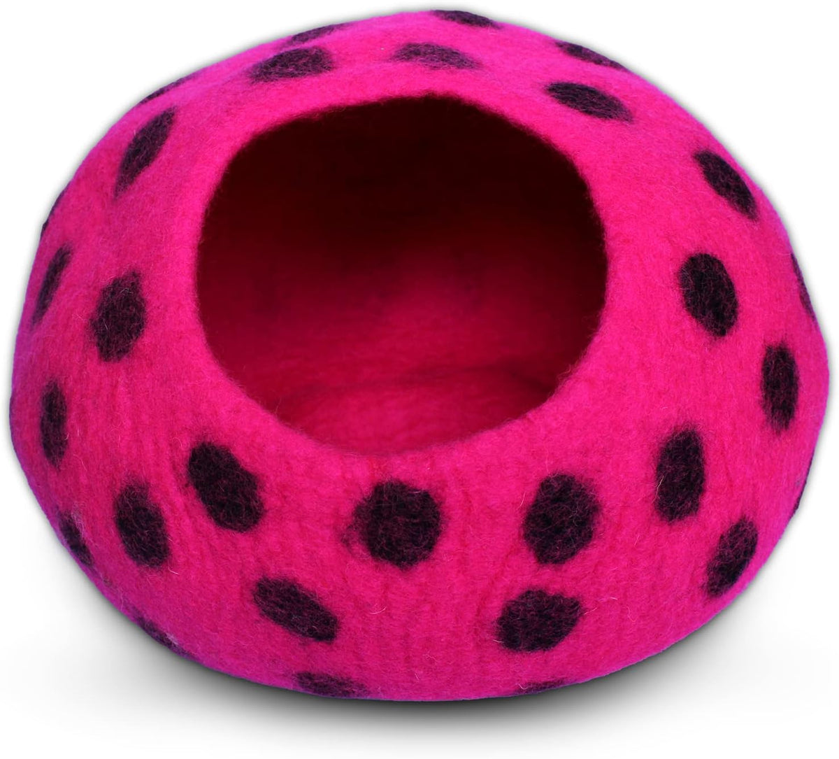 Premium Felt Cat Cave Bed – Wool Kitty Beds Handcrafted Kitten Caves Bed for Indoor Cats - Made from Merino Wool, Foldable Cat Hideaway Covered Cat House Pod (Pink Polka)