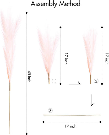 9 Pcs 45" Pampas Grass Tall Pink White Decor Faux Dried Fluffy Fake Long Light Pink Pompas Artificial Pompous Stems Bouquet Flower Vase Filler Home Wedding Room Wall Decoration