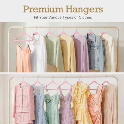 Lt-Pink Velvet Hangers 60 Pack, Premium Non Slip Clothes Hanger