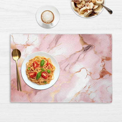 Placemats Set of 4, Pink Rose Gold Marble Print Table Place Mats, Heat Resistant Washable Placemat, Wipeable Dining Table Mats for Wedding Party Decoration, 12x18 in