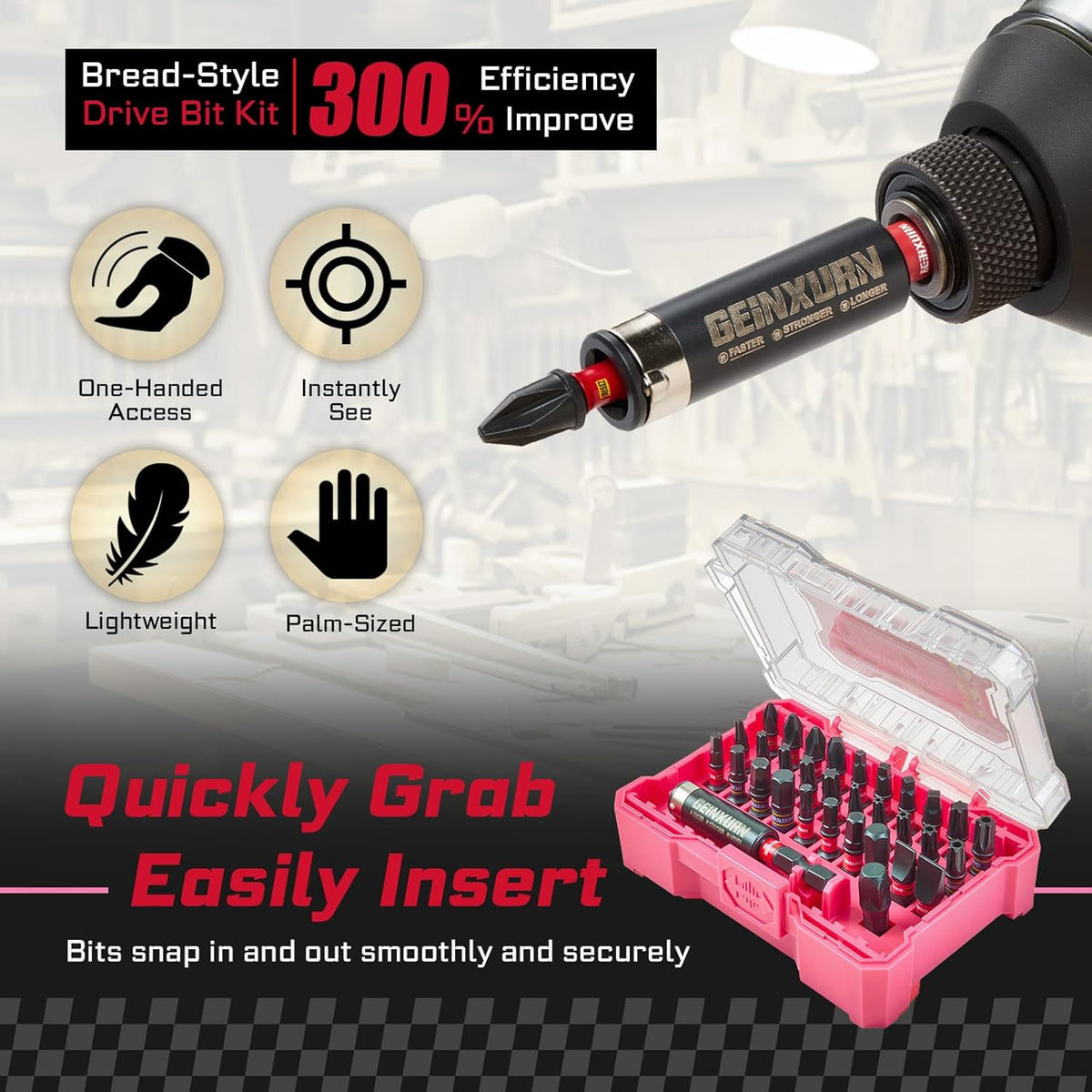 32Pieces Impact Screwdriver Bits Set, S2 Steel Magnetic Phillips/Slotted/Square/Torx/Hex Muliti Insert Bits Tips Set with Impact Bit Holder and 1/4”Socket Adapter(Pink Storage Box Case)