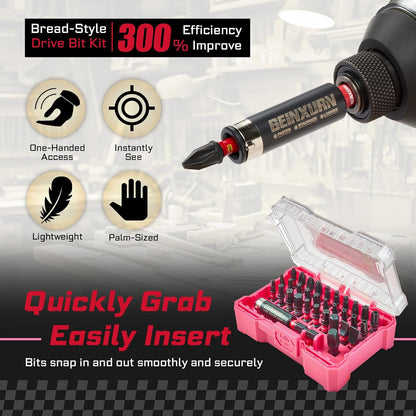 32Pieces Impact Screwdriver Bits Set, S2 Steel Magnetic Phillips/Slotted/Square/Torx/Hex Muliti Insert Bits Tips Set with Impact Bit Holder and 1/4”Socket Adapter(Pink Storage Box Case)