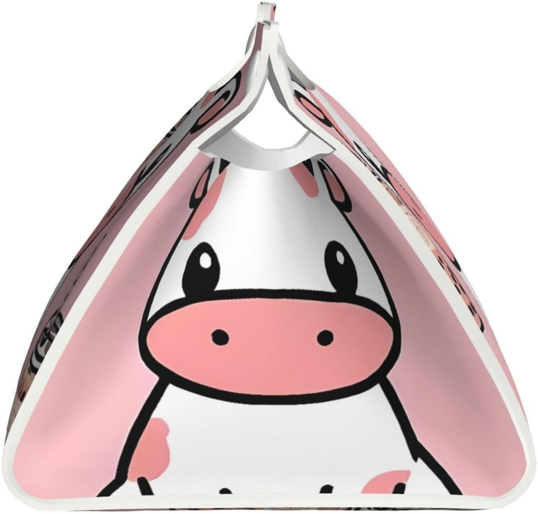 Cute Cow Pink Print Tissue Box Cover - Leather Tissue Holder Long Tissue Case Facial Paper Organizer Dispenser for Bathroom Vanity Countertop Table Desk Office