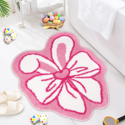Bathroom Rug,Bow Bath Mat with Bunny Ears,Non-Slip and Absorbent Pink Rug with Funny Design Rugs for Bathroom Shower Bedroom,24x16 Inch