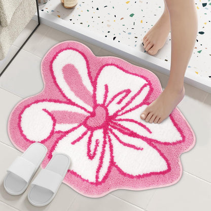 Bathroom Rug,Bow Bath Mat with Bunny Ears,Non-Slip and Absorbent Pink Rug with Funny Design Rugs for Bathroom Shower Bedroom,24x16 Inch