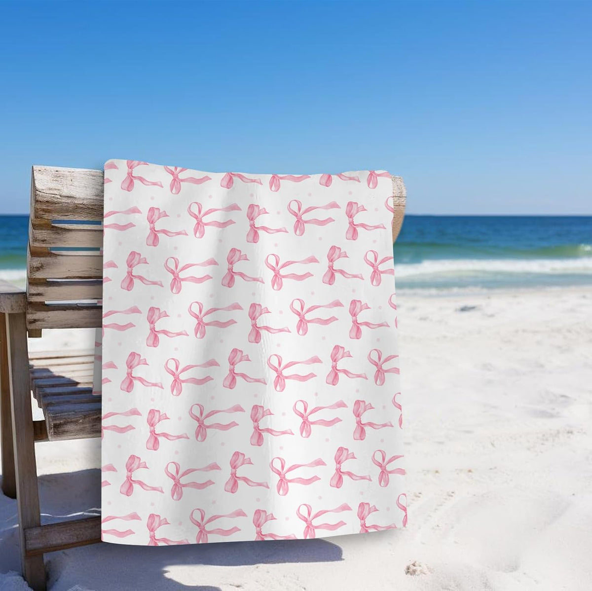 Preppy Beach Towels, Pink Coquette Bow Ribbon Bows Pool Towels, Girly Trendy Bowknot Sand Towel Large Bath Towel Gifts for Teen Girls Women, Preppy Coquette Pink Bow Bathroom Decor, 30x60in
