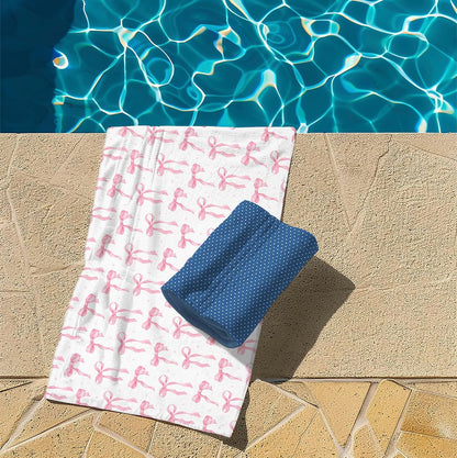Preppy Beach Towels, Pink Coquette Bow Ribbon Bows Pool Towels, Girly Trendy Bowknot Sand Towel Large Bath Towel Gifts for Teen Girls Women, Preppy Coquette Pink Bow Bathroom Decor, 30x60in