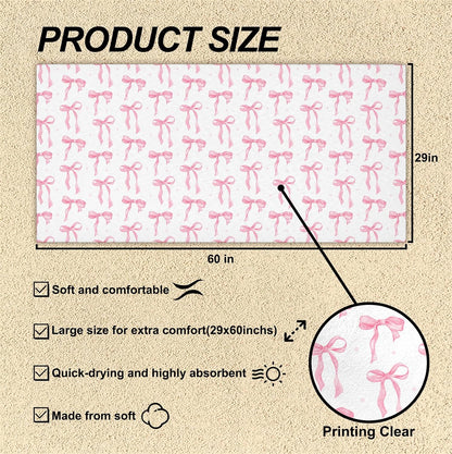 Preppy Beach Towels, Pink Coquette Bow Ribbon Bows Pool Towels, Girly Trendy Bowknot Sand Towel Large Bath Towel Gifts for Teen Girls Women, Preppy Coquette Pink Bow Bathroom Decor, 30x60in