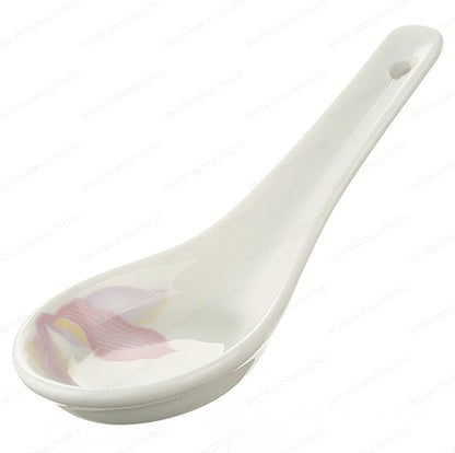 007-08 Chinese Porcelain Soup Spoons with Pink Floral Design, 5¼-Inch Long, 3/4-Ounce, Set of 4