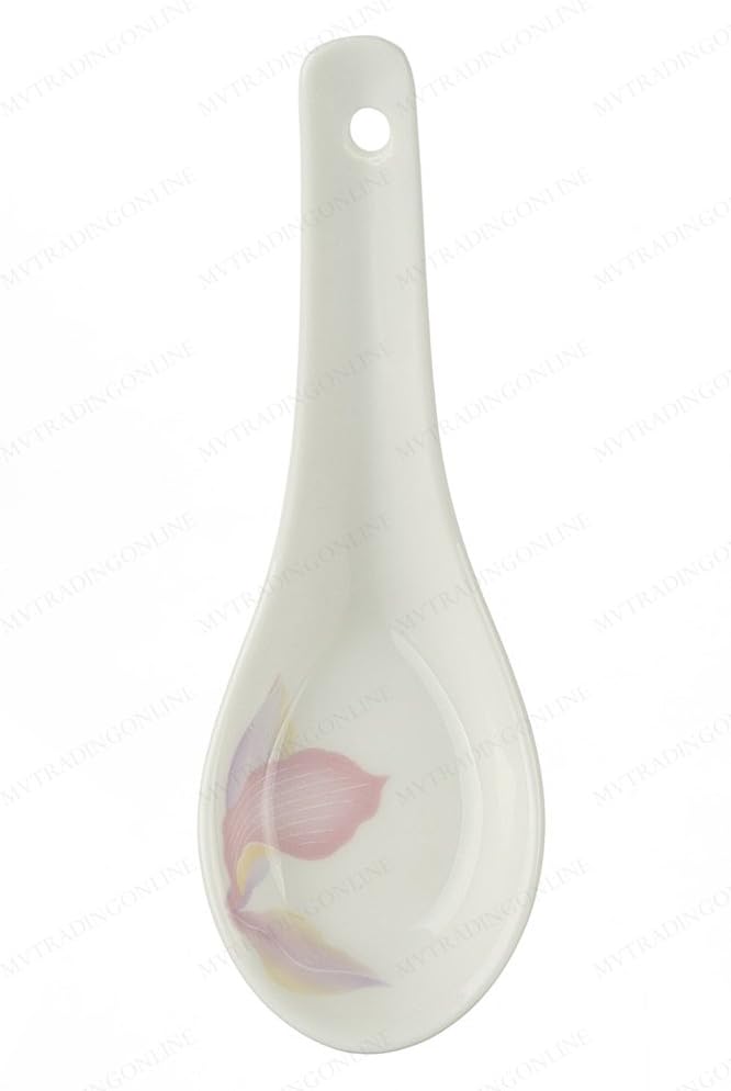 007-08 Chinese Porcelain Soup Spoons with Pink Floral Design, 5¼-Inch Long, 3/4-Ounce, Set of 4