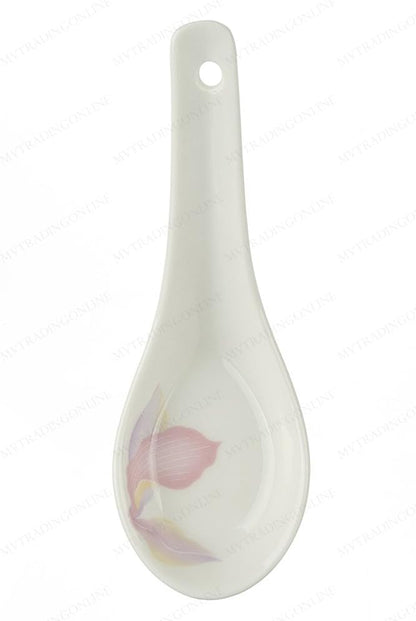 007-08 Chinese Porcelain Soup Spoons with Pink Floral Design, 5¼-Inch Long, 3/4-Ounce, Set of 4