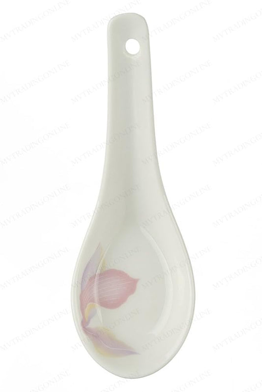 007-08 Chinese Porcelain Soup Spoons with Pink Floral Design, 5¼-Inch Long, 3/4-Ounce, Set of 4
