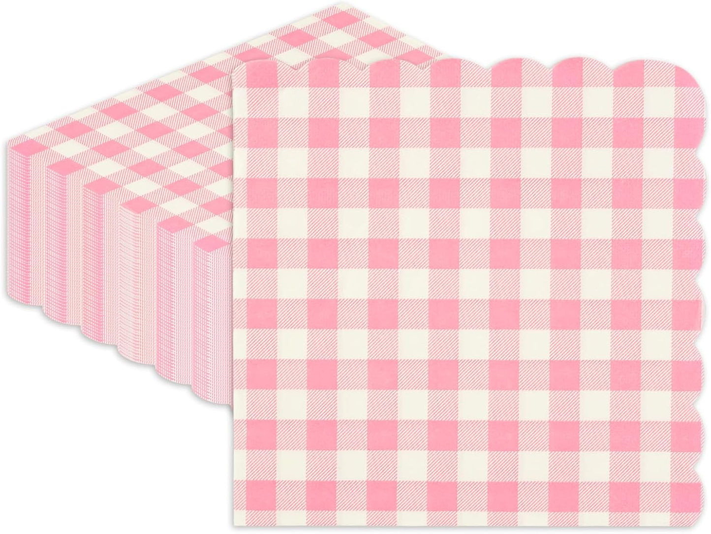 40 Pcs Pink Gingham Paper Napkins,13x13 Inch unfolded Square Pink and White Napkins Disposable - Soft Dinner Napkins for Picnic, Wedding, Party, Daily Use(6.5x6.5 Inch Folded)