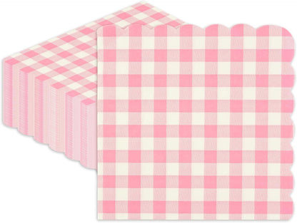 40 Pcs Pink Gingham Paper Napkins,13x13 Inch unfolded Square Pink and White Napkins Disposable - Soft Dinner Napkins for Picnic, Wedding, Party, Daily Use(6.5x6.5 Inch Folded)