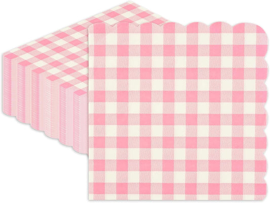 40 Pcs Pink Gingham Paper Napkins,13x13 Inch unfolded Square Pink and White Napkins Disposable - Soft Dinner Napkins for Picnic, Wedding, Party, Daily Use(6.5x6.5 Inch Folded)