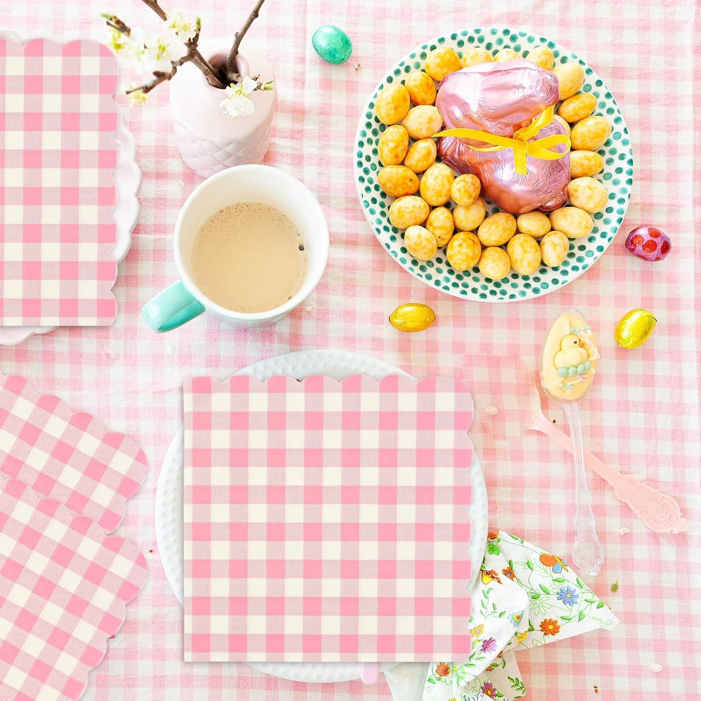 40 Pcs Pink Gingham Paper Napkins,13x13 Inch unfolded Square Pink and White Napkins Disposable - Soft Dinner Napkins for Picnic, Wedding, Party, Daily Use(6.5x6.5 Inch Folded)