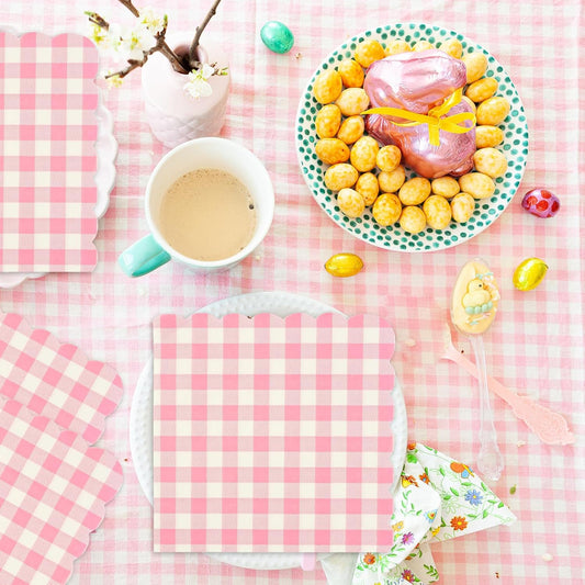40 Pcs Pink Gingham Paper Napkins,13x13 Inch unfolded Square Pink and White Napkins Disposable - Soft Dinner Napkins for Picnic, Wedding, Party, Daily Use(6.5x6.5 Inch Folded)