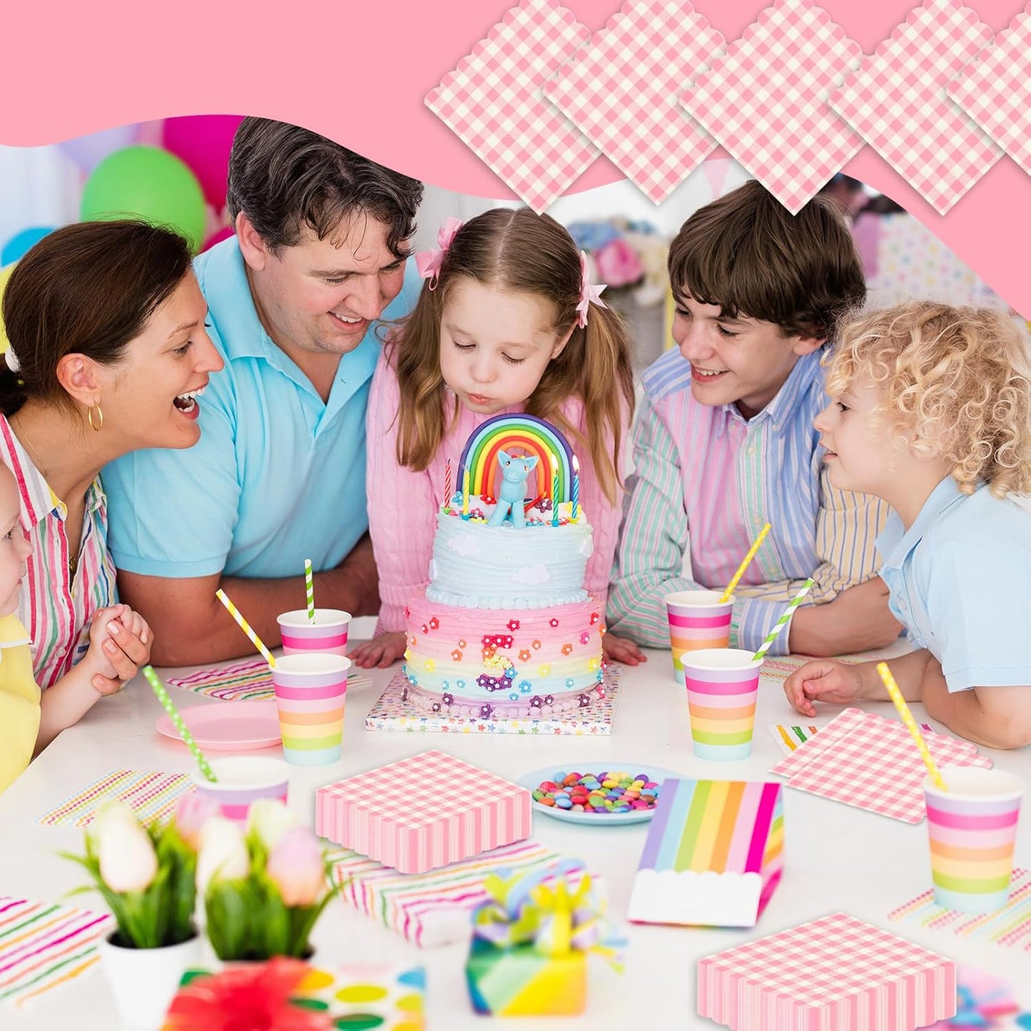 40 Pcs Pink Gingham Paper Napkins,13x13 Inch unfolded Square Pink and White Napkins Disposable - Soft Dinner Napkins for Picnic, Wedding, Party, Daily Use(6.5x6.5 Inch Folded)