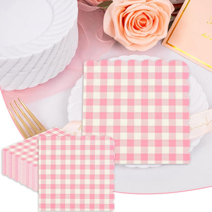 40 Pcs Pink Gingham Paper Napkins,13x13 Inch unfolded Square Pink and White Napkins Disposable - Soft Dinner Napkins for Picnic, Wedding, Party, Daily Use(6.5x6.5 Inch Folded)