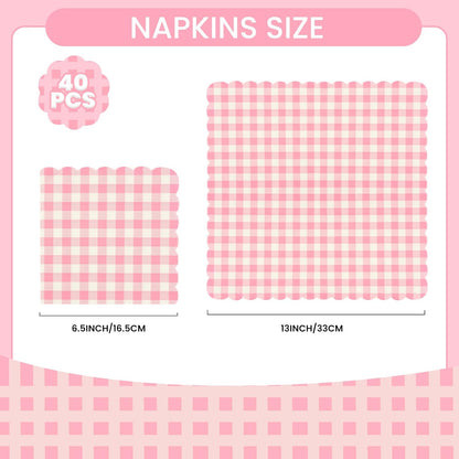 40 Pcs Pink Gingham Paper Napkins,13x13 Inch unfolded Square Pink and White Napkins Disposable - Soft Dinner Napkins for Picnic, Wedding, Party, Daily Use(6.5x6.5 Inch Folded)