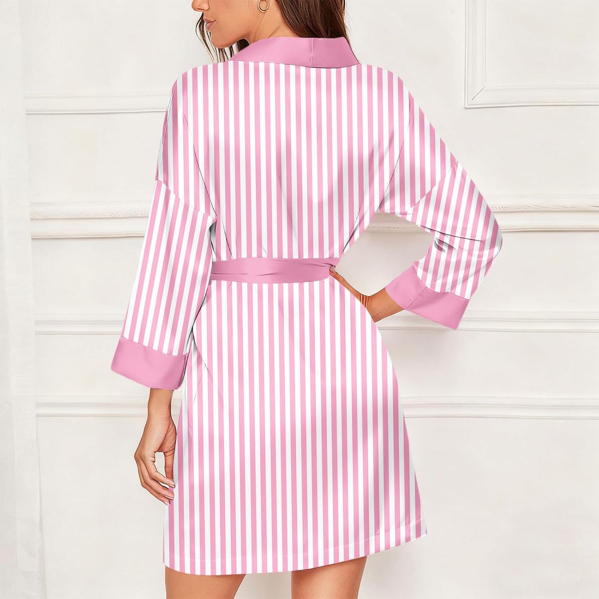 Womens Satin Stripe Robe Cozy Silk Bathrobe for Wedding Party Loungewear Bride Bridesmaids Short Robes Nightgowns
