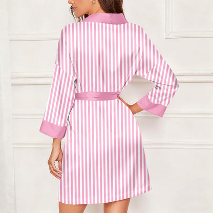 Womens Satin Stripe Robe Cozy Silk Bathrobe for Wedding Party Loungewear Bride Bridesmaids Short Robes Nightgowns