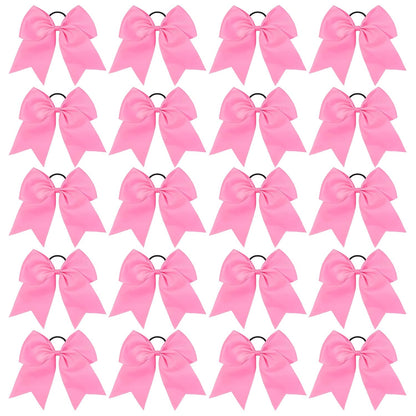 20 PCS 8 Inch Cheer Hair Bows Large Cheerleading Big Hair Bows with Ponytail Holder Hand-made Grosgrain Ribbon Hair Accessories for Teen Girls(Pink)