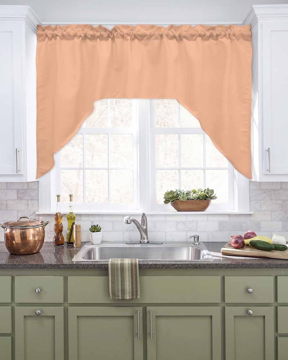 Swag Valances for Windows, Peach Fuzz Kitchen Valance Rod Pocket Window Treatment, Farmhouse Solid Orange Color Modern Art Bathroom Swag Curtain Panel for Living Room, 56 x 36 inch