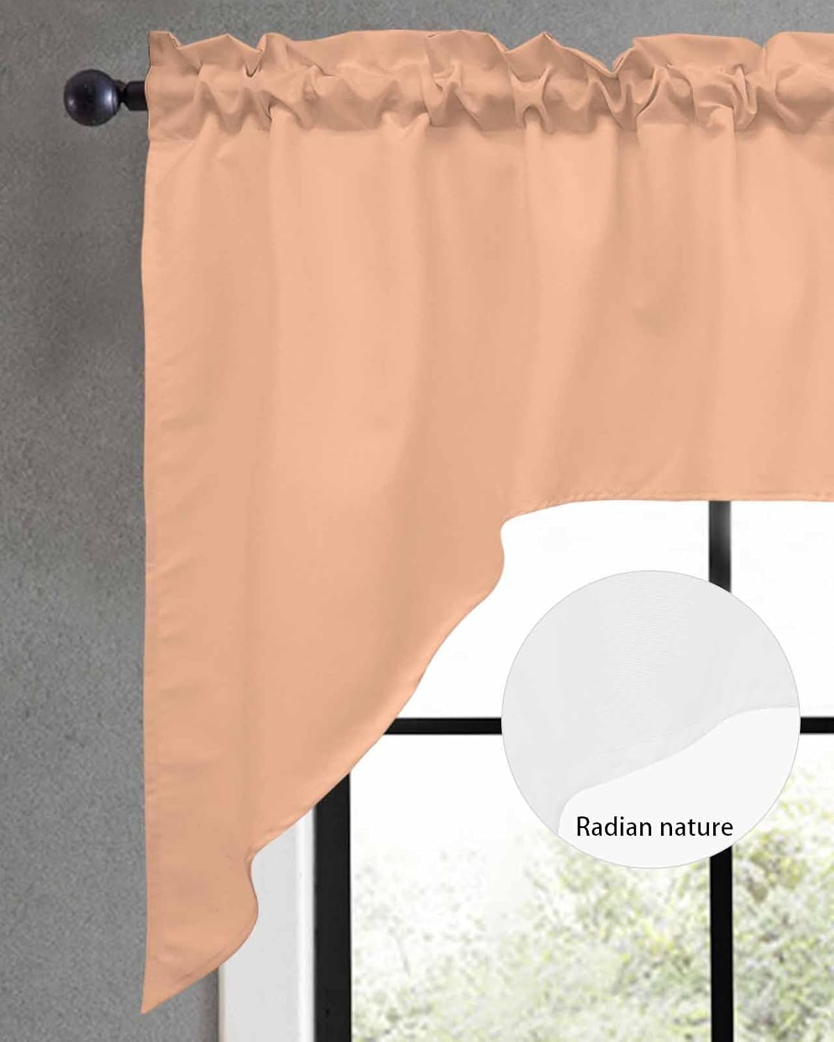 Swag Valances for Windows, Peach Fuzz Kitchen Valance Rod Pocket Window Treatment, Farmhouse Solid Orange Color Modern Art Bathroom Swag Curtain Panel for Living Room, 56 x 36 inch