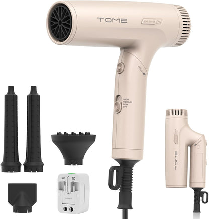 Foldable Hair Dryer HD303 1200W, Dual Voltage 110–240V, 3 Attachments