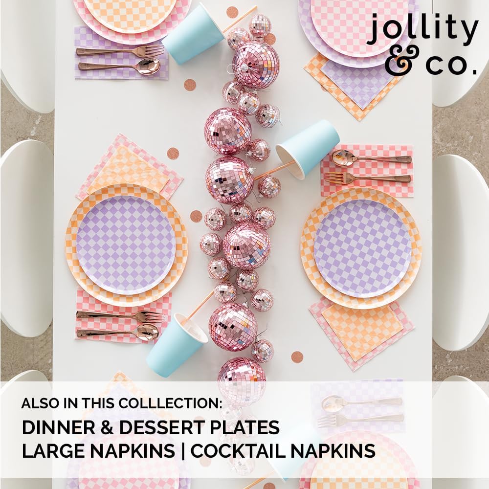 Jollity & Co Check It! Guest Napkins - Party Napkins in Peaches N' Cream - Pack of 16 Guest Napkins - Easy to Mix and Match - Paper Napkins to Suit All Occasions and Birthday Decorations