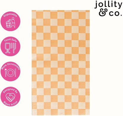 Jollity & Co Check It! Guest Napkins - Party Napkins in Peaches N' Cream - Pack of 16 Guest Napkins - Easy to Mix and Match - Paper Napkins to Suit All Occasions and Birthday Decorations