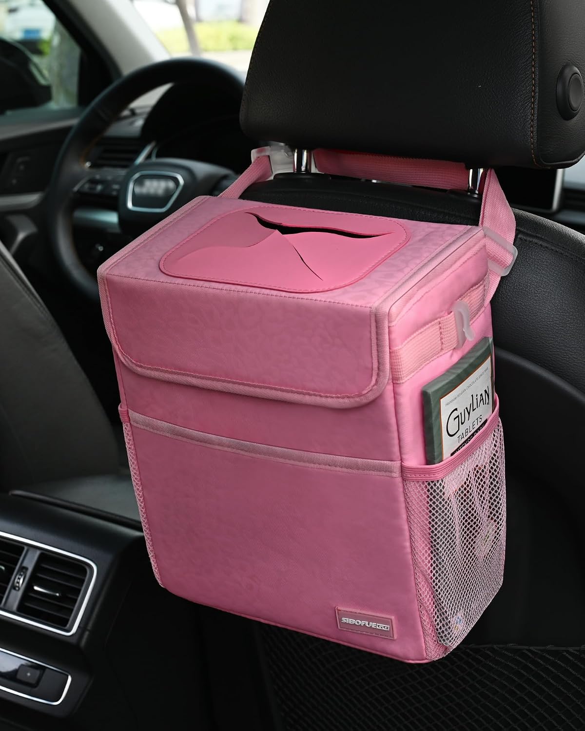Cute Car Trash Can with Lid, Collapsible, Leak-Proof, 2 Gallon